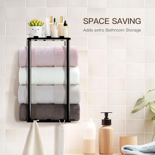KISENG Towel Rack with Shelf 6 Hooks for Bathroom