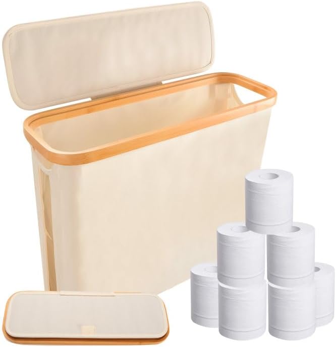 Tefola Toilet Paper Basket with Lid - 12 Roll Storage Container Beige