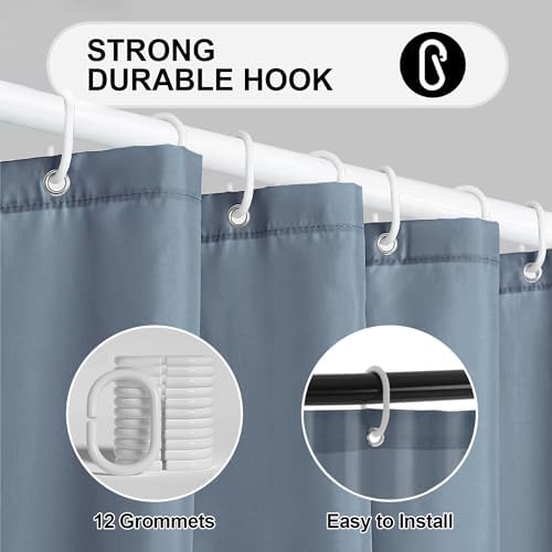 TimeCity Blue Shower Curtain Liner with 3 Magnets and 12 Hooks
