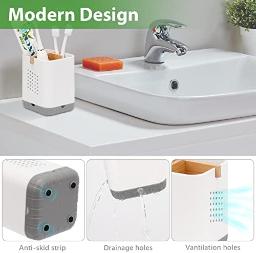 Boperzi Toothbrush Holder with Bamboo Divider and Drainage