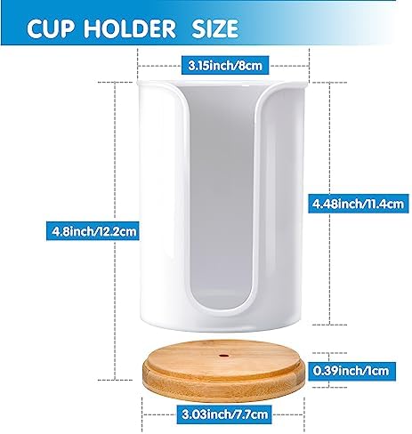 Large Bathroom Cup Dispenser - 2 Pack Plastic Bamboo White