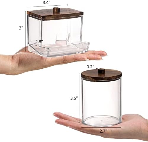 Tbestmax 4 Pack Cotton Ball Dispenser with Bamboo Lids Brown