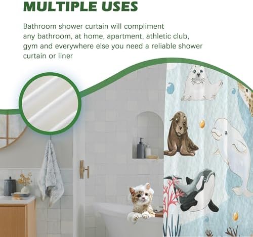 Cute Ocean Animal Shower Curtain 72x72 Inches