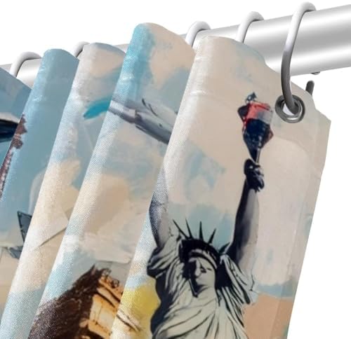 VAPOKF Travel Building Pattern Shower Curtain Set with 12 Hooks - 72x72 Inches