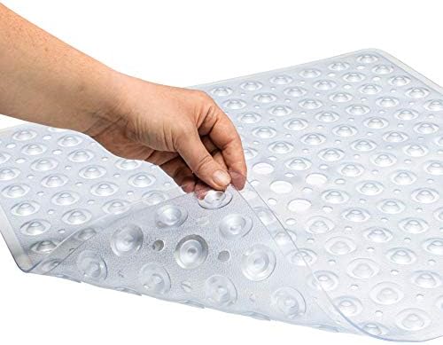 ENKOSI Square Shower Mat Non Slip 21x21 Clear with Drain Hole 1
