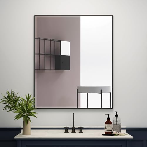 Quavikey Metal Framed Bathroom Mirror Black 30x36 Inch