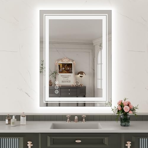 WTTY 24x32 LED Bathroom Mirror with Anti-Fog and Dimmable Lights