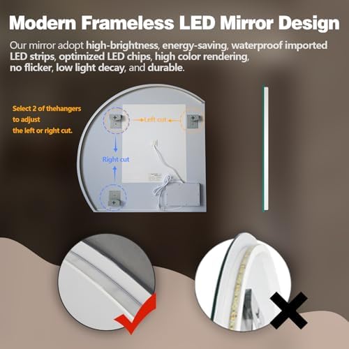 Niccy 43 Inch Half Moon LED Mirror for Bathroom
