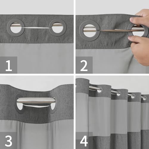 Linen Textured Shower Curtain Set with Snap-in Liner Charcoal Grey