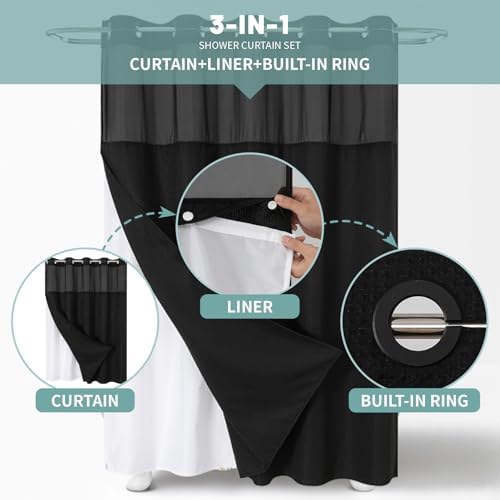 Black Waffle Wave Shower Curtain Liner Set