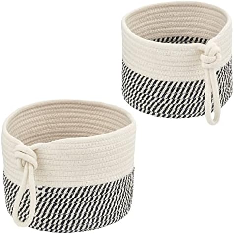 mDesign Casual Round Woven Cotton Rope Bathroom Basket Set - 2 Piece BlackWhite