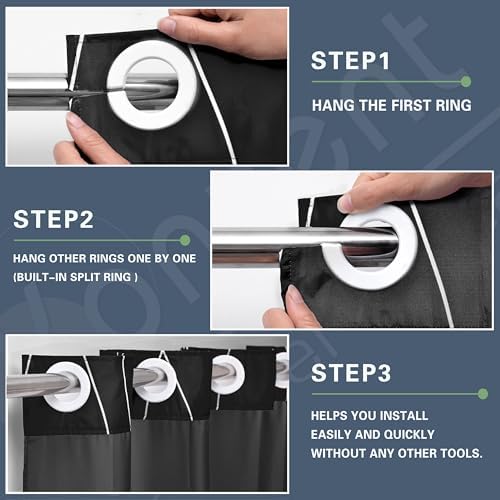 KONZENT Black White Striped Shower Curtain with Snap-In Liner
