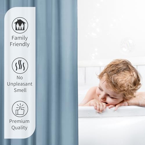 Gibelle Light Blue Waterproof Shower Curtain Liner with Hooks and Grommets
