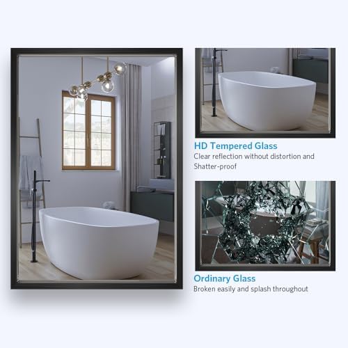 Quavikey Metal Framed Bathroom Mirror Black 30x36 Inch