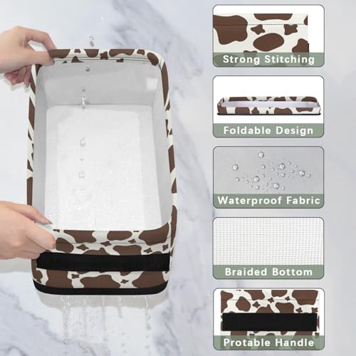 Cow Pattern Brown Bathroom Basket 2 Pack Foldable