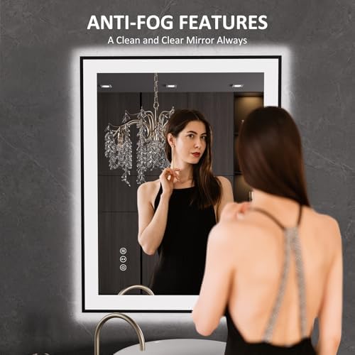 LOAAO 28X36 LED Bathroom Mirror with Black Frame