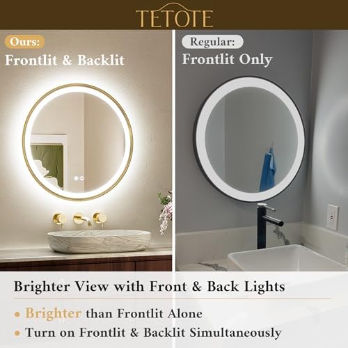 TETOTE 36 Inch Gold Round LED Mirror with Lights and Dimming