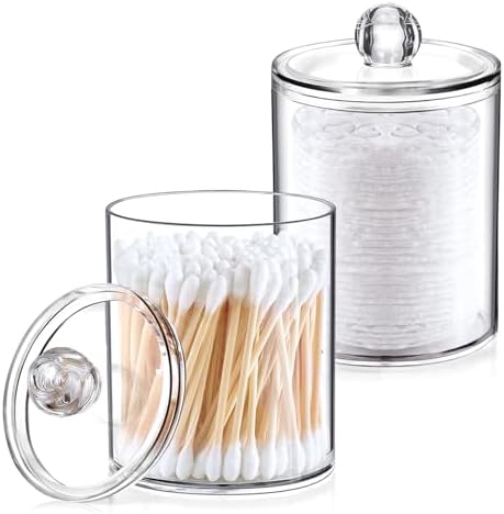 2 Pack Qtip Holder Clear Plastic Dispenser for Bathroom Storage