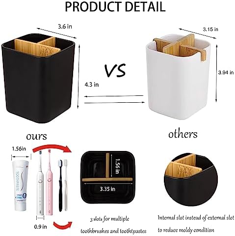 Bamboo Toothbrush Holder with 3 Slots - Black