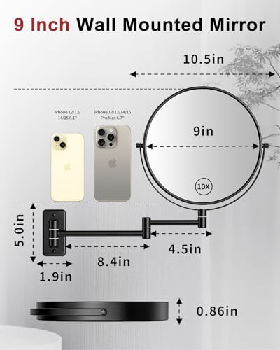 Gospire 9 Inch Wall Mount Magnifying Mirror with 1X 10X Dual-Sided