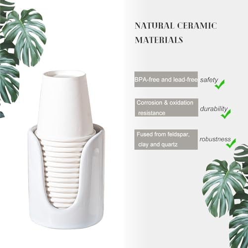 Bathroom Cup Holder Ceramic 3-4 oz Cup Dispenser White