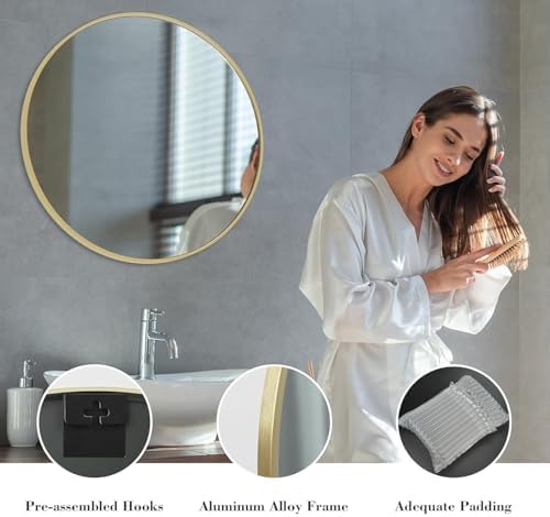 20 Inch Round Mirror with Gold Aluminum Frame