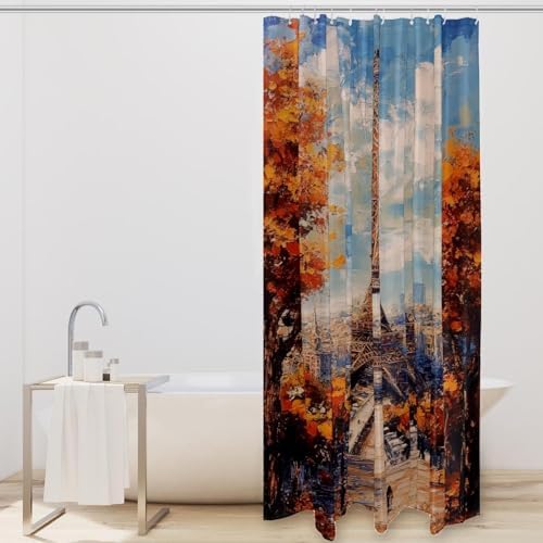 VAPOKF Oil Painting Tower Maple Trees Shower Curtain