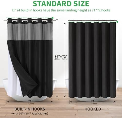 eachope Linen Textured Shower Curtain Set Black