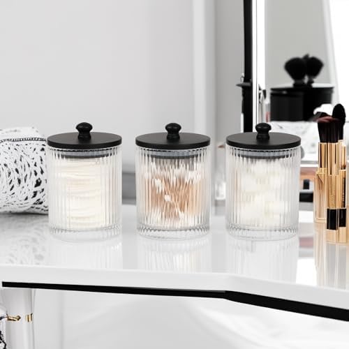 3 Pack Qtip Holder - Elegant Glass Bathroom Storage Set