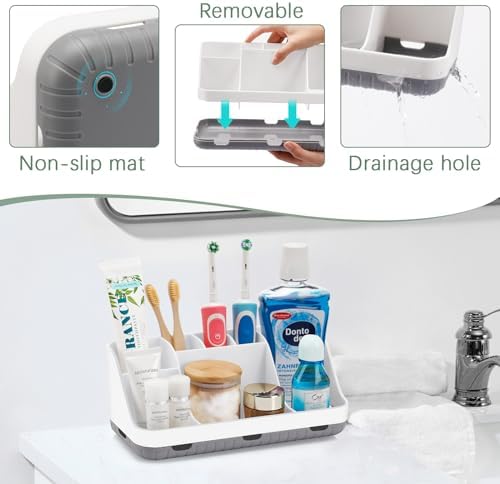 GFWARE White Toothbrush Holder with 7 Slots and Drainage