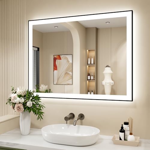 40x32 Inch LED Bathroom Mirror with Black Frame