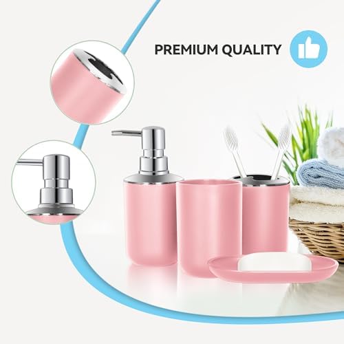Pink Bathroom Accessories Set 4PCS Boho Decor