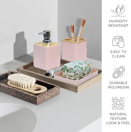 CERBIOR 6-Piece Bamboo Bathroom Accessory Set Pink 1