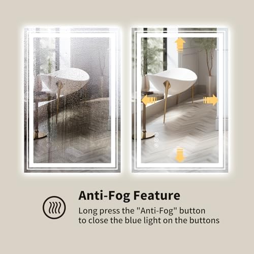 WTTY 24x32 LED Bathroom Mirror with Anti-Fog and Dimmable Lights