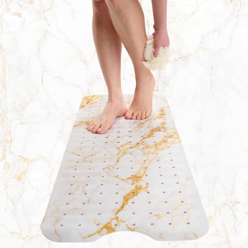 Non-Slip Bath Mat with Suction Cups - 40x16 Marble White Gold