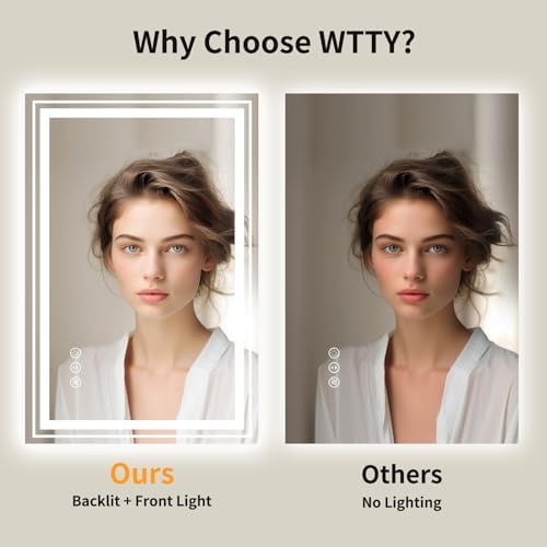 WTTY 24x32 LED Bathroom Mirror with Anti-Fog and Dimmable Lights