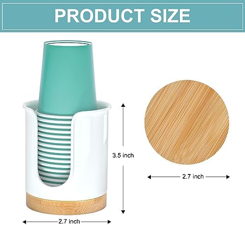 BYAWAY 2 Pack Bathroom Cup Dispenser with Bamboo Base