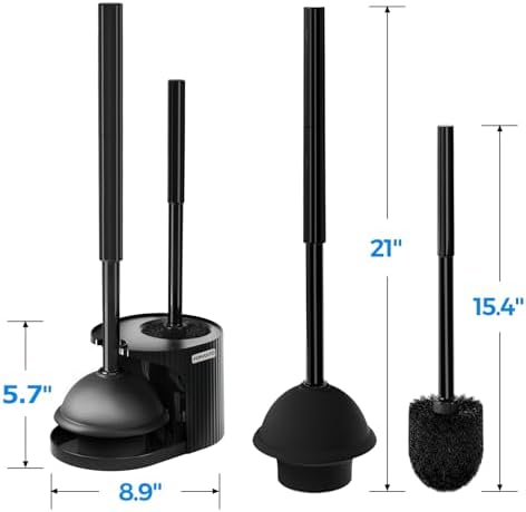 FORASTO 2 in 1 Toilet Plunger and Brush Set Black