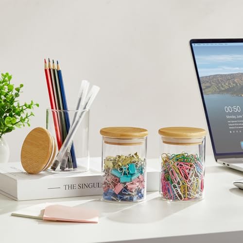 INIUNIK 2 Pack Qtip Holder Dispenser with Bamboo Lids