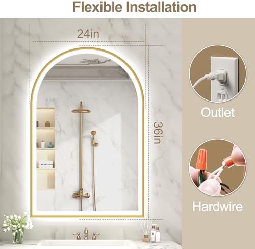 Sbagno 24x36 Arched Gold LED Mirror