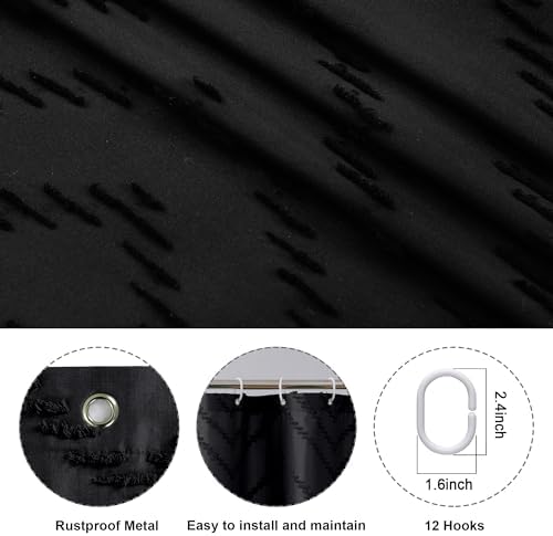 Chevron Extra Long Black Boho Shower Curtain 72x96