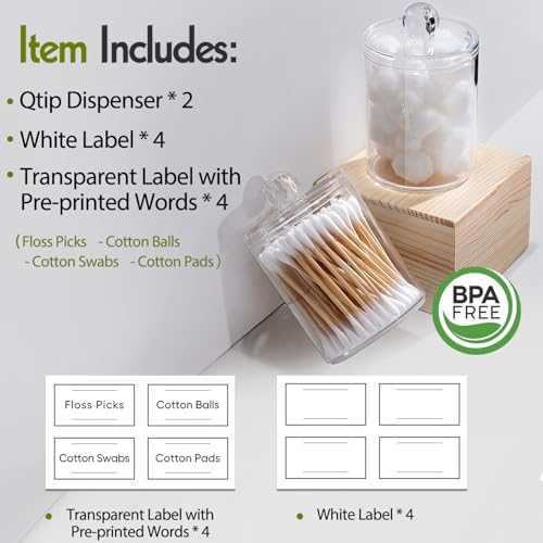 AOZITA 2 Pack Acrylic Q-tip Holder Dispenser
