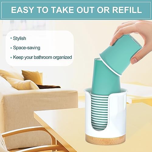 BYAWAY 2 Pack Bathroom Cup Dispenser with Bamboo Base