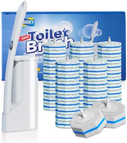 Hohoky Disposable Toilet Brush with 50 Refills and Wall Mount Holder