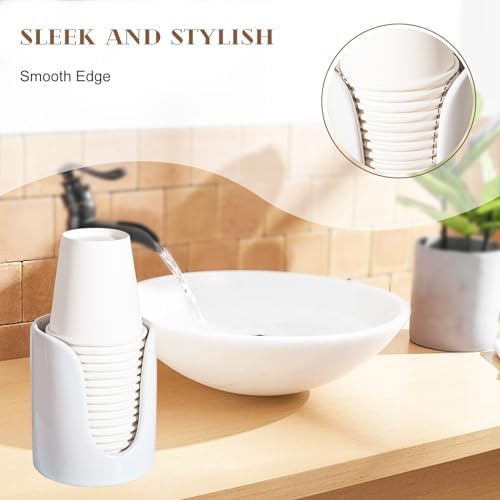 Bathroom Cup Holder Ceramic 3-4 oz Cup Dispenser White