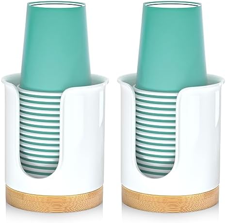 BYAWAY 2 Pack Bathroom Cup Dispenser with Bamboo Base