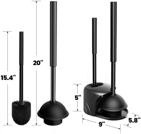 Denvlex 2 in 1 Toilet Brush and Plunger Set Black 20inch