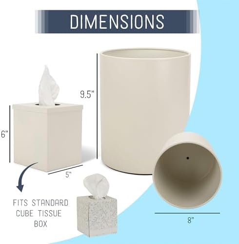 Round Bathroom Trash Can and Tissue Holder Set of 2 White