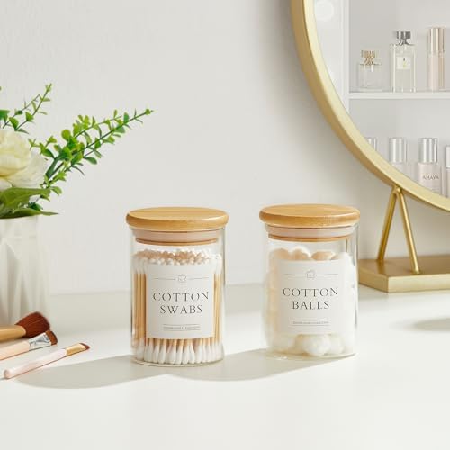 INIUNIK 2 Pack Qtip Holder Dispenser with Bamboo Lids