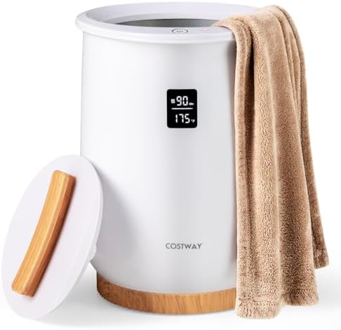 COSTWAY Bucket Style Towel Warmer with LED Display and Child Safety Lock White